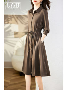 Elegant Long Sleeve Chiffon Dress Womens Autumn Spring High Waist A-Line Skirt Korean Style Commute Fashion Casual Dress
