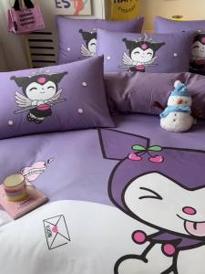 Bộ chăn ga gối đệm cotton dày My Melody vỏ chăn trẻ em hoàn toàn bằng cotton bộ chăn ga gối đệm ký túc xá bộ ba mảnh cho giường đơn