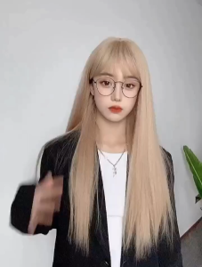 【 COD&In Stock 】 63CM Long Straight Hair Wig Fashionable and Sweet Air Bangs Wig Long Straight Hair Cos Hairstyle Full Head White Blonde Wig Real Hair Women Wearing Full Head Wig to Increase Hair Volume Style Wig Womens Wig