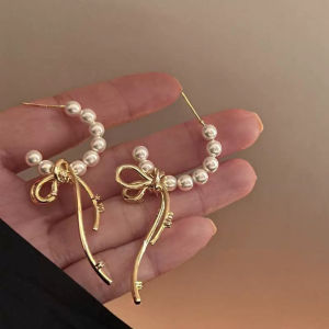 French Vintage Design Pearl Earrings Women Summer Butterfly Knot Noble Lady Fashion Exaggerated Ear Jewelry Fresh out