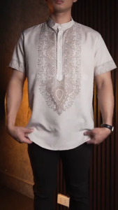 Traditional Barong Tagalog For Men Modern Chinese Collar Shirt For Men Retro Ethnic Asean Attire High Quality Dry Fit Short Sleeve Polo Shirts