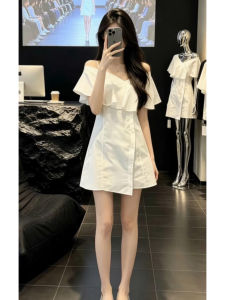 BIFEIMENG | French Style Short Petite White Lace Flounce V-Neck Waist Shaping Summer Dress