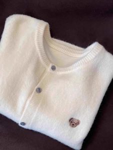 Autumn Winter Soft White Bear Knitted Open Cardigan Womens Lazy Outerwear Sweater Jacket Gentle High-End Feeling Top