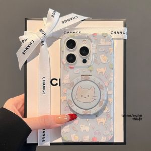 Ốp Lưng Điện Thoại Silicon Hình Mèo Dễ Thương Có Thể Xoay 360 Độ Cho Apple 16ProMax 15Pro 14Pro 13pm Phụ Kiện Kỹ Thuật Số Bền Bỉ