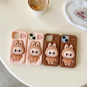 Cute Cartoon 3D Labubu Phone Case For Apple iPhone 16 15 14 13 12 11 Pro Max Plus 7 8Plus X XR XS MaxSoft TPU Kids Child Toys Stand Case Shockproof Silicone Back Skin Cover