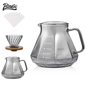 BINCOO ชุดหม้อที่กรองกาแฟที่ดริปกาแฟTeko Kopi Kaca กันหม้ออุณหภูมิสูงกันกาแฟสำหรับใช้ในครัวเรือนและสำนักงานขนาด400มล./600มล.