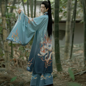 Original Yan Shu Jia ลอยเรือ Hanfu เนคไท Wei Zheng ลมเยาวชนนักเรียนชุดพิมพ์เสื้อแขนขนาดใหญ่ Qiai Ke