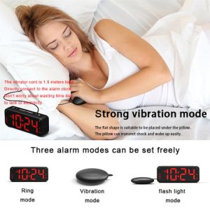 Strong Vibration and Loud Alarm Clock with Bed Shaker Digital LED 6.5inch Large Display Dual Alarms Snooze for Heavy Sleepers Deaf and Hard of Hearing Hearing Impaired Teens Adults Students Desktop Clock