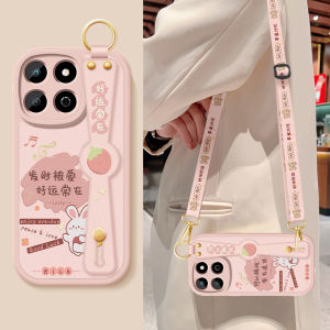 Honor Play 60Plus Silicone Leather Phone Case Crossbody Wrist Strap Anti-fall Full Cover Protection Lucky Charm Huawei Mate 60Plus