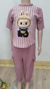 Khanza Kids - Setelan Anak perempuan motif labubu bahan hornet knit usia 2-7 tahun