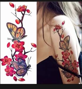 Tato Temporer Tato Temporary Motif Bunga merah Kupu Kupu TBX-901 Tahan Anti Air Sementara