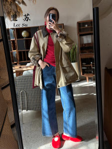 Retro Hong Kong Style High Waist Straight Leg Blue Jeans Womens Autumn Winter No Stretch Hard Straight Small Size Large Wide Leg Jeans