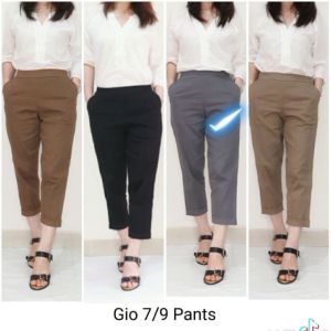 Celana Wanita 7/9 Model Korea Leg Highwaist Pinggang Karet Elastis Remaja Dan Dewasa Bahan Melar
