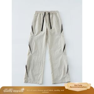 ZHUOCAN | Mens Summer Street Style Utility Mountain Style Stitched Drawstring Straight Pants