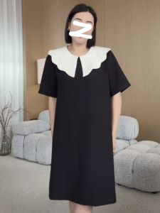 New Advanced French Style Dress 2025 Autumn plus Size Loose Black Sweet Waist Cinched Commute Womens Dress Polyester Fiber