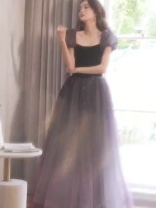 DINNER DRESS Womens Purple Gradient Dress Bow Embellished Dreamy Elegant Long Evening Dress 紫色渐变连衣裙蝴蝶结气质晚礼服