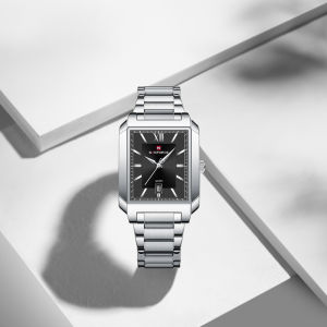 Naviforce Đồng hồ thạch anh Đồng hồ kèm lịch vuông nguyên bản cho nam đồng hồ thời trang đơn giản cho nam dây đeo bằng thép không gỉ 3ATM chống nước phong trào nf9251g