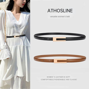 【1.5cm】Athosline Women Belt Genuine Leather Lazy Belt for Dress Fashion Accessories Present for her with Gift Box Korean Style Thin Belt