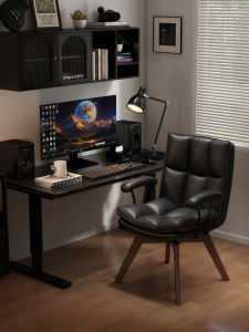 Solid Wood Rotating Computer Chair Soft Padded Home Office Desk Chair Comfortable for Long Sitting Bedroom Makeup Chair