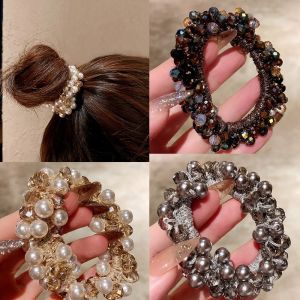 Korean Pearl Beaded Hair Scrunchie Crystal Elastic Hair Rubber Band Ponytail Hair Ties Women Hair Rope Hair Ring for Gir Hair Accessoriesl