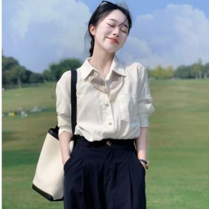 Elegant French Style Long Sleeve Polo Shirt Womens Professional White Business Shirt Spring Autumn High End Feel Fashionable Top