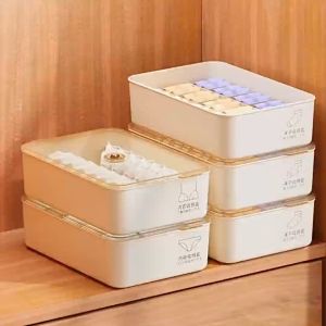 Set of 3 Multi Grid Underwear Storage Box With Cover Bras Panties Socks Stackable Wardrobe Organizer Drawer Partition Container Home Organizer TH