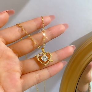 Gold Necklace & Arrow Through Heart Love Pendant: A Luxury Gift for Her