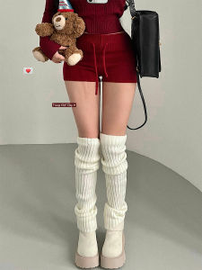 กางเกงขาสั้นถักนิตติ้งทรงเข้ารูปสำหรับผู้หญิงในช่วงฤดูหนาว กางเกงขาสั้นทรงเข้ารูปทรงเข้ารูปทรงเข้ารูปแบบเข้ารูปพร้อมเชือกผูกสำหรับผู้หญิง