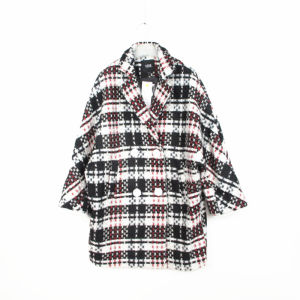 เสื้อโค้ทผ้าขนสัตว์ผสมขนแกะยาวปานกลางลายสก็อตทรงหลวมสำหรับผู้หญิงในฤดูใบไม้ร่วงและฤดูหนาว ทรงหลวม คอปกสูท กระดุมสองแถว แขนยาว