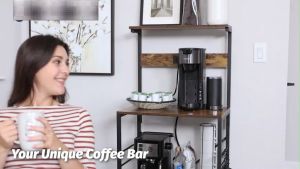 4 Tier Kitchen Storage Shelf with Power Outlet Microwave Rack Stand with 6 S-Shaped Hooks Coffee Station Utility Storage Shelf X-Shaped Back Support for Kitchen Living Room Dining Room