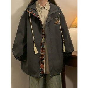 New Chinese Style 2025 Womens Spring Autumn Baseball Jacket Coat Embroidered Outdoor Windbreaker Single Piece Polyester Fiber