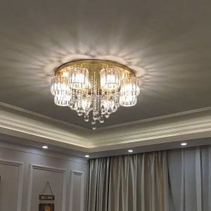 Nordic crystal gold light living room chandelier LED bedroom dining room light round ceiling lamp 30