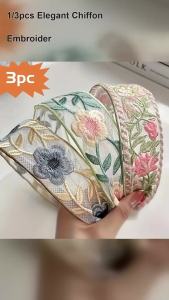 1/3pcs Elegant Chiffon Embroidery Flower Hairband – Sweet Floral Headband Turban Hoop for Women Fashion Hair Accessories