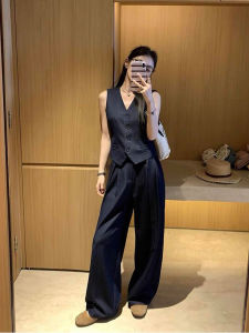 YUFUQING | Luxurious Blue Vest And Pants Two-Piece Set Fashionable Summer 2025 Elegant Style Polyester Fiber Open Cardigan Universal Size