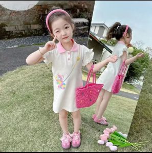 D16 Baby Girl Polo Neck Bear Dress Short Sleeve Polo Dress