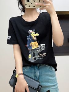 Sainag Summer Womens Cotton T-Shirt Short Sleeve Crewneck Sweet Youthful Anti-Aging Student Half Sleeve Top