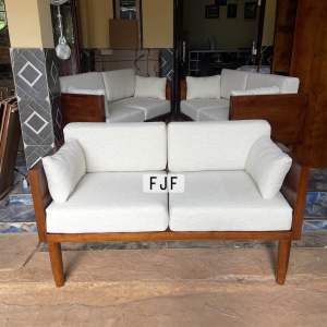 3pcs Kursi Sofa Tamu Style Retro Minimalis Kayu Jati Tua