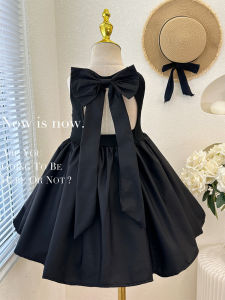 Girl Elegant Little Black Dress Summer Little Girl K-style Open Back Dress Princess Dress Kids Fashionable Strap Vest Dress