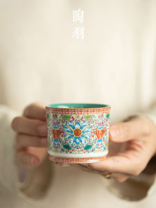 Cốc Trà Gốm Sứ Họa Tiết Hoa Lục Bình Màu Sơn Pha Chế Tại Nhà Cốc Trà Ngâm Trà Bộ Trà Gongfu Gốm Sứ Thủ Công