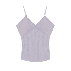 Pure Desire Lace Trim V-Neck Strap Vest Women Summer Unique Pad Back Beauty Inner Wear Outer Wear Short Top Commute Style