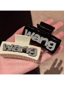 Retro Fashion WANG Letter Rhinestone Hairband Shark Clamp High Gloss Black Personality Hair Accessories Side Clip