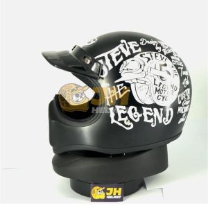 Helm Cakil HBC Steve The Legend Black Doff + Free Google | Helm Retro | Full Face | Jual Helm