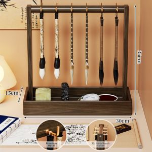 Student Desk Brush Holder Solid Wood Chinese Style Calligraphy Organizer Hanger