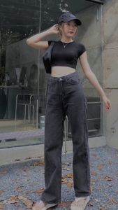 Celana Jeans Wanita Highwaist Loose Model Korea Terbaru 2024