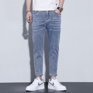 ROMON | Loose Straight Leg Thin Denim Jeans For Men Romon Brand Summer Casual Blue Elastic Waist Long Trousers Youth Fashion Cotton Polyester Blend