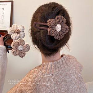 Autumn and Winter Plush Knitting Duckbill Clip Female Back Head Loose Clip Bobby Pin Large Grip Flower Clip Hairware