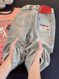 Girls Casual Wide Leg Jeans Autumn Spring Fashionable Straight Cut Childrens Pants Comfortable Breathable Cotton Trousers