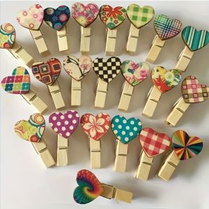 30/50pcs Mini Clothespins in Heart Shape | Wooden Clips for PicturesWedding DecorArt Display | Handmade Holiday Ornaments.