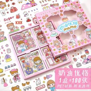 100pcs Sticker Set / Kawaii PET Washi Stickers Gift Box / Cute Scrapbooking Journal Diary Decorative Stiker100张可爱防水贴纸礼盒