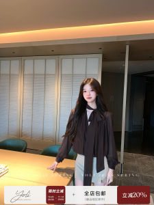 YOLI Zhang Yuli French Style V-Neck Long Sleeve Chiffon Shirt Women Summer Loose Slimming Top Breathable Comfortable Polyester